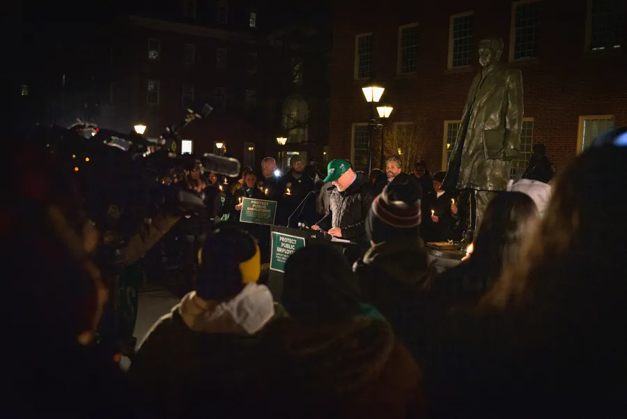 AFSCME Maryland President Patrick Moran speaks at a vigil for Davis Martinez