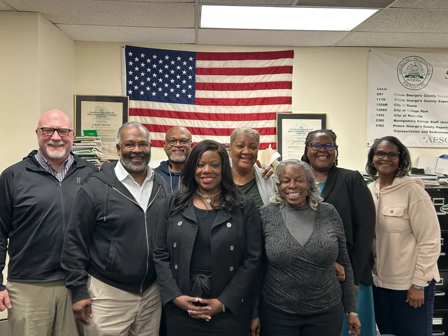 AFSCME members with candidate for Prince George's County Executive Aisha Braveboy