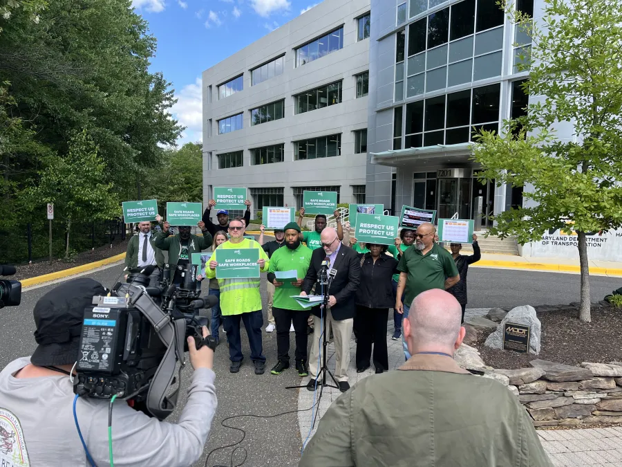 AFSCME members gather for a press conference following deaths of two SHA workers