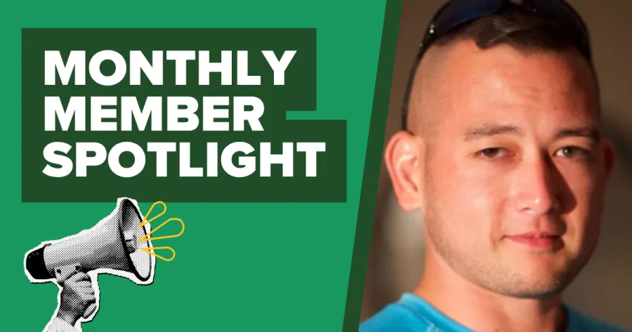 Monthly member spotlight graphic featuring Joseph Fischer