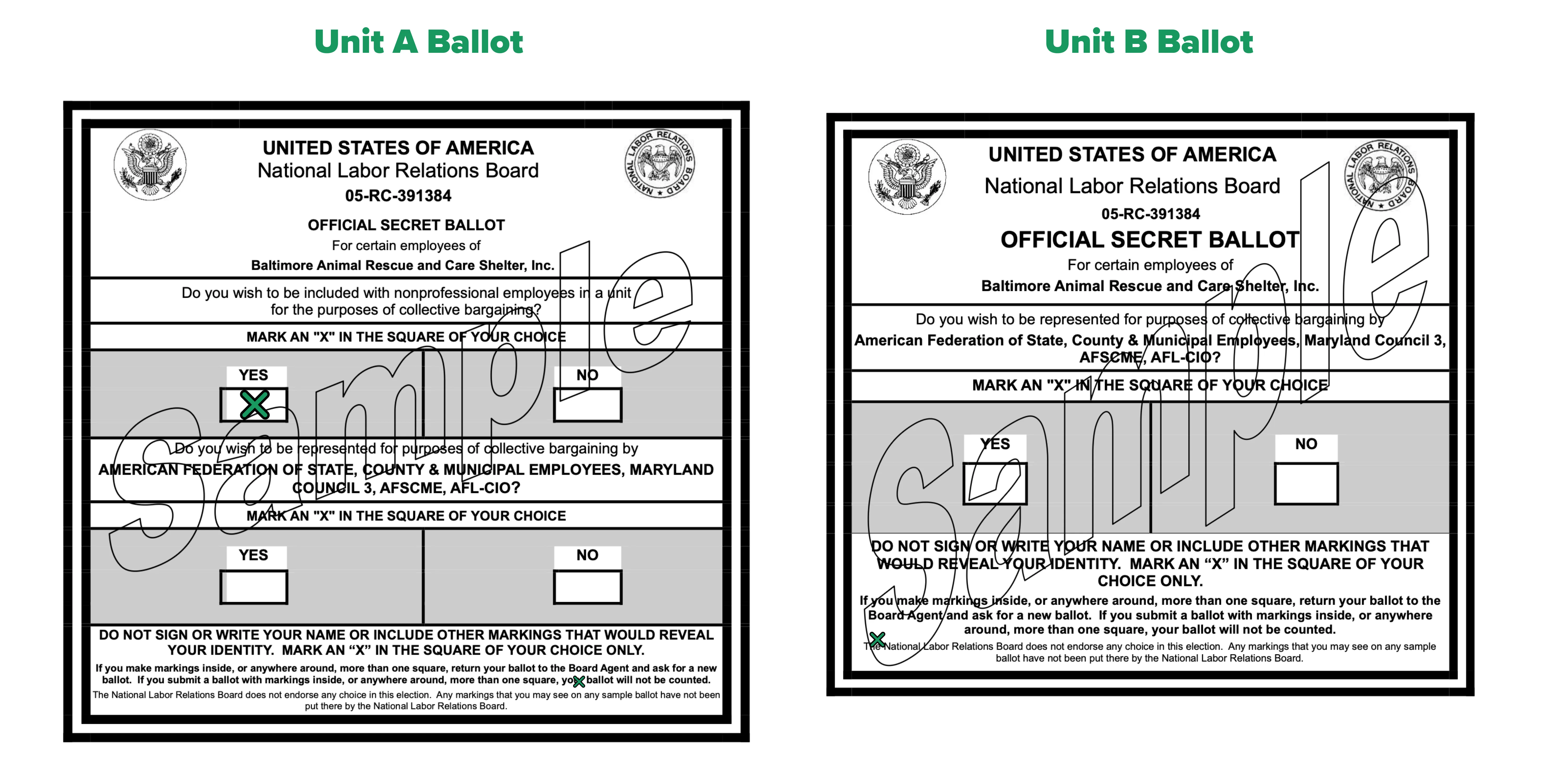 Ballot A and Ballot B for BARCS Employees